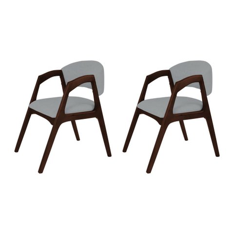 Conjunto com 2 Cadeiras de Jantar Estofada Gabriela em Madeira e Mdf Castanho Linho Cinza