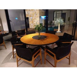 Jogo Mesa Jantar 1,50m Luxo Madeira Giratória 6 Poltronas Tokyo Corda Náutica - 1