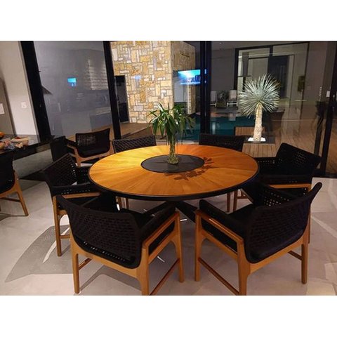 Jogo Mesa Jantar 1,50m Luxo Madeira Giratória 6 Poltronas Tokyo Corda Náutica