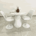 Ver imagem 2 de Mesa de Jantar Cone Balonê Redonda 90 cm Tampo Marmorizado Calacata Base Branca Mesa de Jantar Cone 