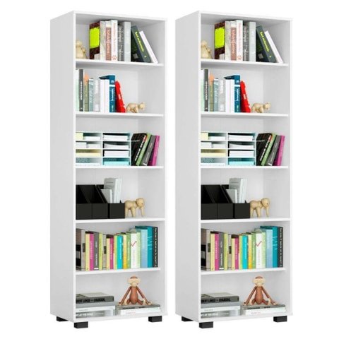 Kit 2 Estantes Livreiro Multifuncional 6 Prateleiras Branco