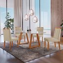 Ver imagem 1 de Conjunto Sala de Jantar Mesa Viena Madeira Maciça 140x80cm Tampo Retângular Vidro Off White com 4 Ca
