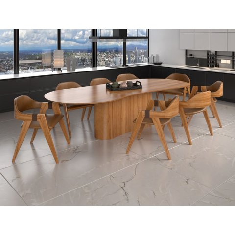 Sala de Jantar Verona 220cm com 8 Cadeiras Madeira Maciça Ravena Courino Terracota