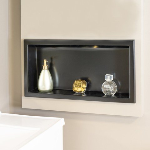 Nicho para Banheiro Mármore Sintético 63x10x33cm Preto/Fosco
