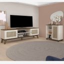 Ver imagem 1 de Conjunto Sala Rack P/ Tv até 75" com 2 Portas, Buffet Aparador 1 Porta Charlotte Pinho/off White - a