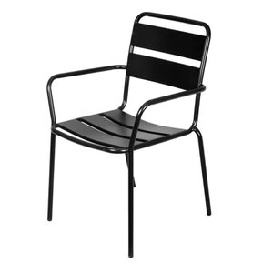 Cadeira com Braços Empilhável Bora em Ferro C/ Pintura Epóxi Preto C/ Proteção Uv e Uva Área Externa
