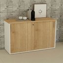 Ver imagem 1 de Armário para Escritório Baixo 120cm x 74cm com 2 Portas de Correr e Chave Corporate Branco/Carvalho