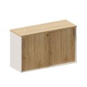 Ver imagem 2 de Armário para Escritório Baixo 120cm x 74cm com 2 Portas de Correr e Chave Corporate Branco/Carvalho