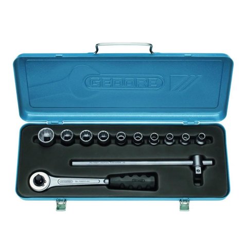 Jogo de Soquete Estriado de 3/8" À 1" e Acessórios Encaixe de 1/2" com 12 Peças - Gedore 015554