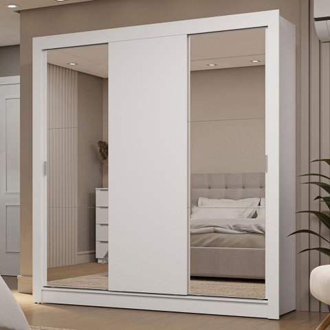 Guarda-roupa Casal 3 Portas de Correr com Espelhos 2 Gavetas Branco Sublime Madesa Branco