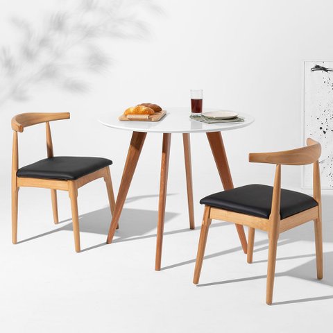 Conjunto Mesa de Jantar Square Redonda Branco - 88cm + 02 Cadeira Elbow - Madeira Abra Cadabra