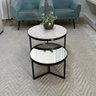 Conjunto Mesa de Centro Redonda Dallas Marmo Areia com Espelho - Preto - 2