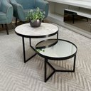 Ver imagem 1 de Conjunto Mesa de Centro Redonda Dallas Marmo Areia com Espelho - Preto