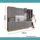 Ver imagem 2 de Armário de Cozinha Completa com Balcão Milla Leaf Carraro Nogal com Cinza Titânio