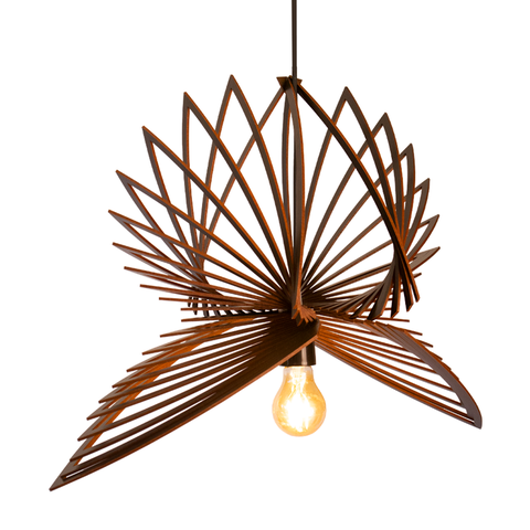 Luminária Lustre Pendente Vazado Aletado Mdf Madeira Rústico Cor:café