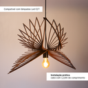 Ver imagem 4 de Luminária Lustre Pendente Vazado Aletado Mdf Madeira Rústico Cor:café
