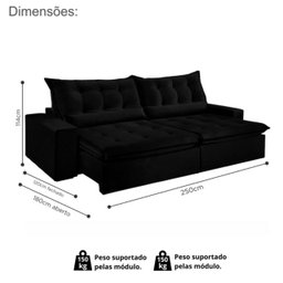 Sofá Retrátil e Reclinável 2,50cm com Pillow e Molas Ensacadas Montebello - Movenzo Estofados - 3