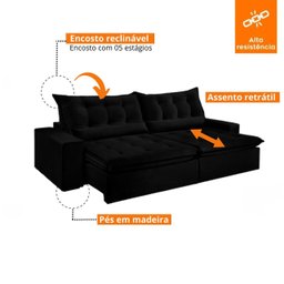 Sofá Retrátil e Reclinável 2,50cm com Pillow e Molas Ensacadas Montebello - Movenzo Estofados - 8
