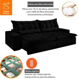 Sofá Retrátil e Reclinável 2,50cm com Pillow e Molas Ensacadas Montebello - Movenzo Estofados - 5