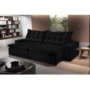Ver imagem 1 de Sofá Retrátil e Reclinável 250cm com Pillow e Molas Ensacadas Montebello - Preto