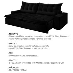 Sofá Retrátil e Reclinável 2,50cm com Pillow e Molas Ensacadas Montebello - Movenzo Estofados - 10