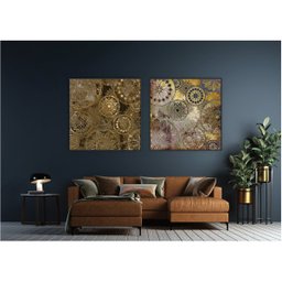kit com 2 Quadros Decorativos Abstratos com Moldura e Vidro para Sala Quarto Escritórios e Clínicas - 2