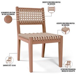 Mesa Loren 160 Cm com 6 Cadeiras Área Externa Cozinha Corda Náutica Bege Giardino G01 - Lyam Decor L - 6
