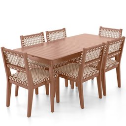 Mesa Loren 160 Cm com 6 Cadeiras Área Externa Cozinha Corda Náutica Bege Giardino G01 - Lyam Decor L - 1