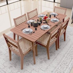 Mesa Loren 160 Cm com 6 Cadeiras Área Externa Cozinha Corda Náutica Bege Giardino G01 - Lyam Decor L - 2