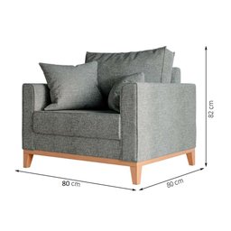 Poltrona Beny Pés e Base em Madeira Linho Cinza Rr Decor - 5