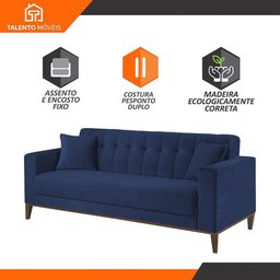 Sofa Liverpool 3 Lugares 195 Cm Base Madeira Talento Móveis Veludo Paris Azul - 2