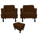 Ver imagem 1 de Kit 2 Poltronas Decorativa Julia + Puff Luis Xv Couro Marrom Pés Madeira Ms Decor