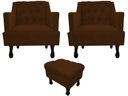 Ver imagem 1 de Kit 2 Poltronas Decorativa Julia + Puff Luis Xv Couro Marrom Pés Madeira Ms Decor