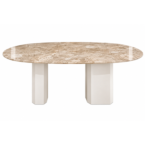Mesa de Jantar Orgânica Cora 140x90 cm Base Dupla - Mármore Travertino