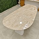 Ver imagem 3 de Mesa de Jantar Orgânica Cora 140x90 cm Base Dupla - Mármore Travertino