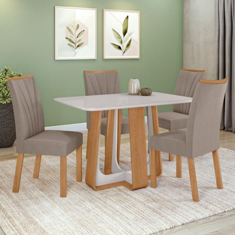 Conjunto Sala de Jantar Mesa Easy Pop 120x80cm Tampo Vidro/mdf com 4 Cadeiras Confort Suede Animale
