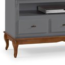 Ver imagem 3 de Rack para Sala com Pés Luis Xv 3 Gavetas e Nicho - Cinza Laca com Tampos e Base Imbuia Glazer