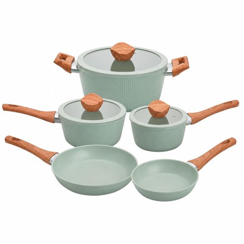 Jogo de Panelas de Indução Antiaderente Cerâmica Nordica Verde 5 Peças - Hauskraft Premium