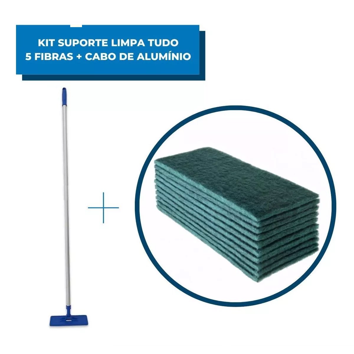 Kit Suporte Limpa Tudo e Cabo Alumínio 1.40 M com 5 Fibras de Limpeza Pesada Verde para Pisos - 1