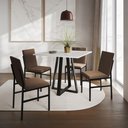 Ver imagem 1 de Conjunto de Jantar Mesa Mônaco 90cm Tampo Branco com 4 Cadeiras Estofadas Marrom Preto