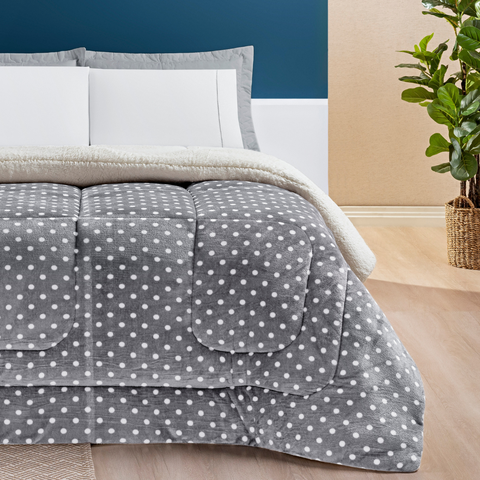 Conjunto Cama Casal King Size Coberdrom Romance Dupla Face Estampado:cinza