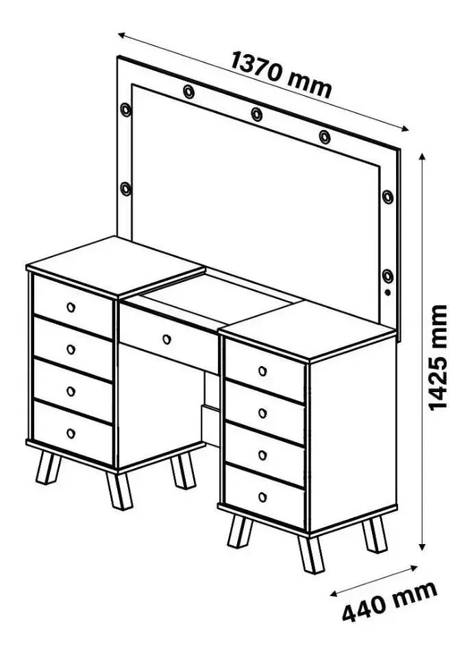 Penteadeira Camarim Eloa Design Elegante Gavetas Expositor Quarto:branco - 4