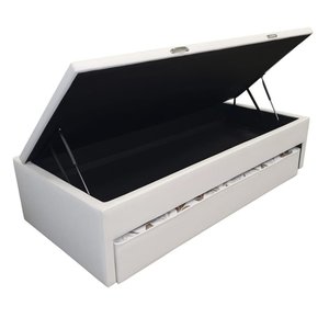 Bicama Box Baú Solteiro 88x188 com Cama Auxiliar de Molas Ensacadas 3x1 Corino Branco