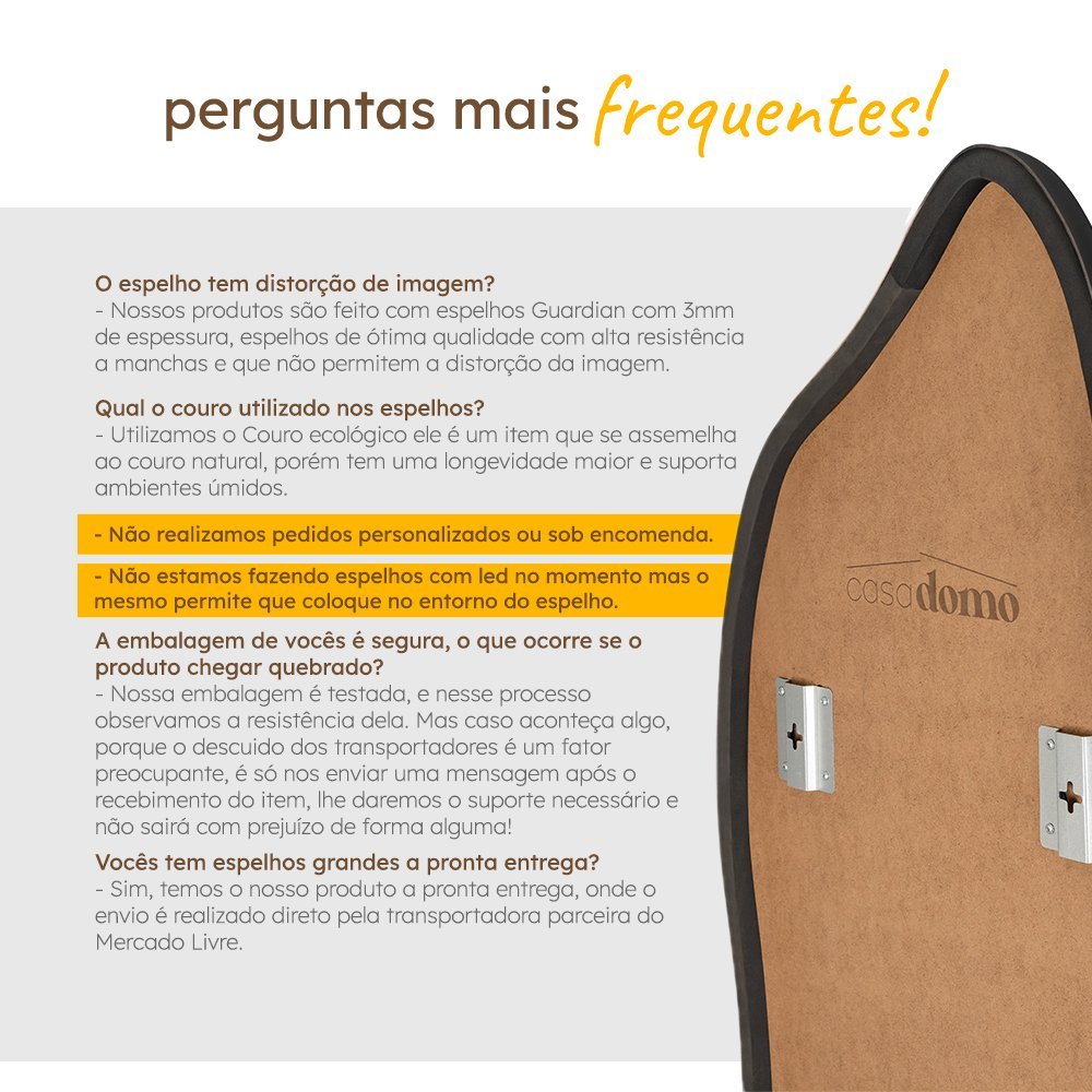 Espelho Retrô Orgânico de Chão ou Parede Moldura em Couro 3cm 170x70cm Mod. Flame – Couro Preto - 8