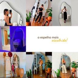 Espelho Retrô Orgânico de Chão ou Parede Moldura em Couro 3cm 170x70cm Mod. Flame – Couro Preto - 3