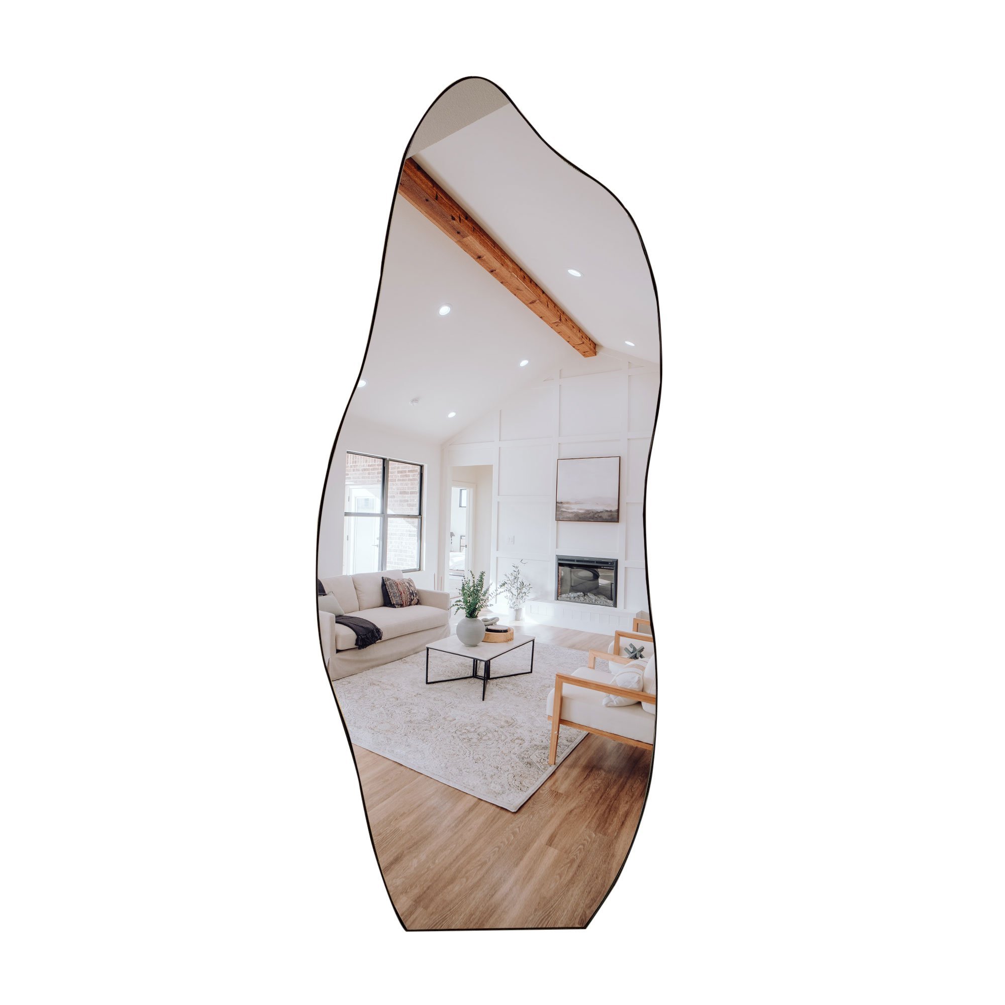 Espelho Retrô Orgânico de Chão ou Parede Moldura em Couro 3cm 170x70cm Mod. Flame – Couro Preto - 9