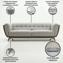 Ver imagem 5 de Sofá 3 Lugares 240cm Retrô Pés de Madeira Luxo Premium Estofado Bouclé Courino Cinza Sala Recepção