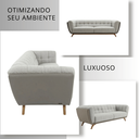 Ver imagem 6 de Sofá 3 Lugares 240cm Retrô Pés de Madeira Luxo Premium Estofado Bouclé Courino Cinza Sala Recepção