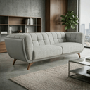 Ver imagem 3 de Sofá 3 Lugares 240cm Retrô Pés de Madeira Luxo Premium Estofado Bouclé Courino Cinza Sala Recepção
