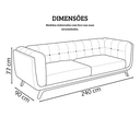 Ver imagem 2 de Sofá 3 Lugares 240cm Retrô Pés de Madeira Luxo Premium Estofado Bouclé Courino Cinza Sala Recepção
